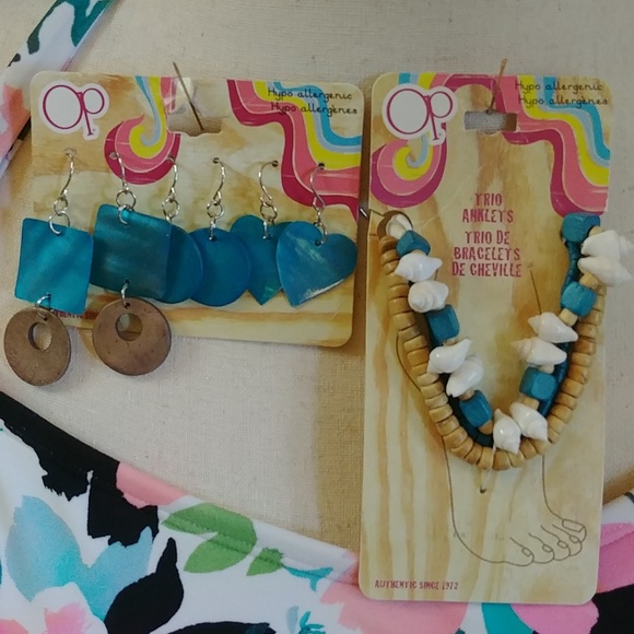 NWT OP Earrings and Trio of Anklets Set - Picture 5 of 7